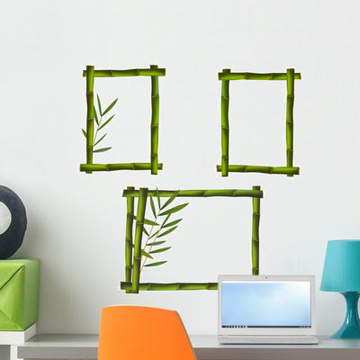 Green Bamboo Frames Made Wall Decal shown on a wall
