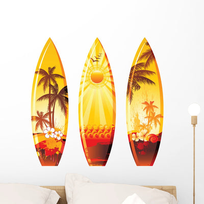 3 Surf Boards Wall Decal shown on a wall