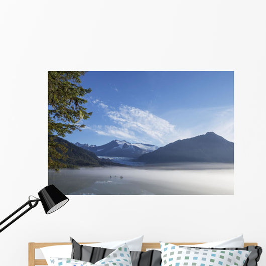Three Kayakers Paddle Shoreline Wall Decal