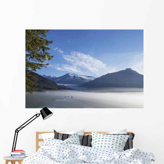 Three Kayakers Paddle Shoreline Wall Decal