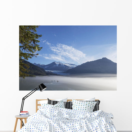 Three Kayakers Paddle Shoreline Wall Decal
