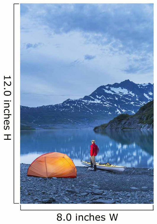Man camping with a tent and kayak at Shoup Bay State Marine Park Wall Mural
