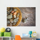Spa rocks in wooden bowl on rustic wood Wall Mural