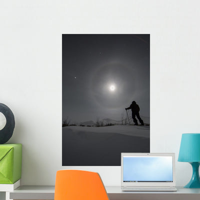 Man Snowshoeing Wall Mural shown on a wall