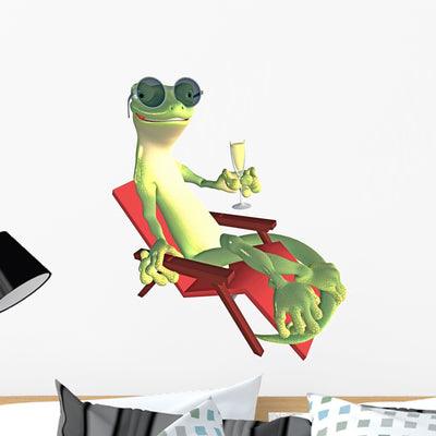 Bask Gecko Wall Decal shown on a wall