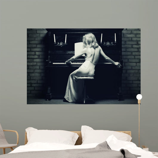 beautiful woman piano Wall Mural