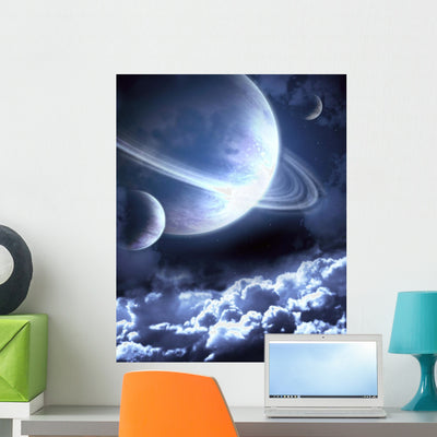 Space Wall Mural shown on a wall
