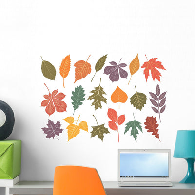 19 Autumn Leaves Wall Stickers shown on a wall