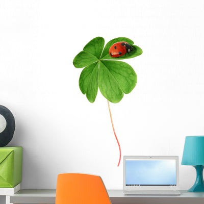 Clover Leaf with Ladybird Wall Decal shown on a wall