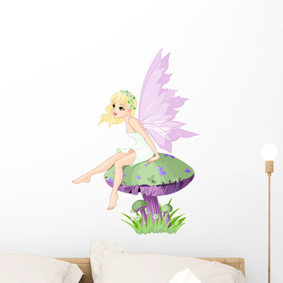 Fairy Mushroom Wall Decal shown on a wall