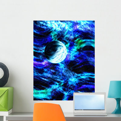 Planet Space Wall Mural shown on a wall
