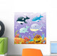 Family animals in the sea. Cartoon and vector illustration Wall Mural