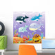 Family animals in the sea. Cartoon and vector illustration Wall Mural