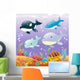 Family animals in the sea. Cartoon and vector illustration Wall Mural