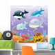 Family animals in the sea. Cartoon and vector illustration Wall Mural