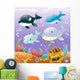 Family animals in the sea. Cartoon and vector illustration Wall Mural