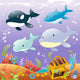 Family animals in the sea. Cartoon and vector illustration Wall Mural