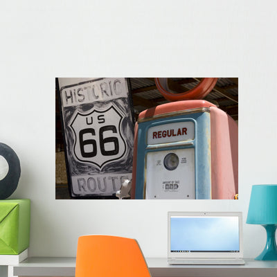Route 66 Wall Mural shown on a wall