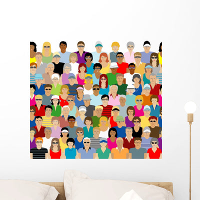 Crowd Seamless Pattern Wall Mural shown on a wall