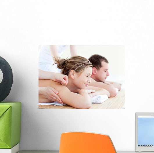 Loving couple having an acupunctre therapy Wall Mural