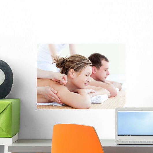 Loving couple having an acupunctre therapy Wall Mural