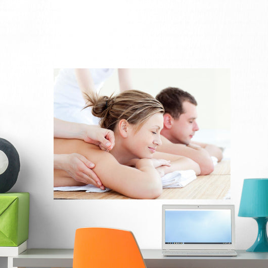 Loving couple having an acupunctre therapy Wall Mural