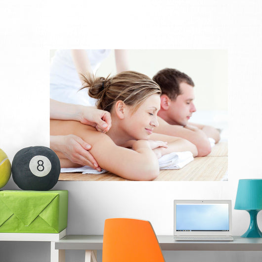 Loving couple having an acupunctre therapy Wall Mural