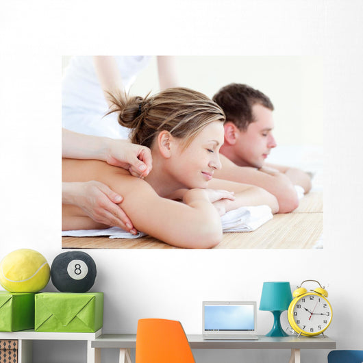 Loving couple having an acupunctre therapy Wall Mural