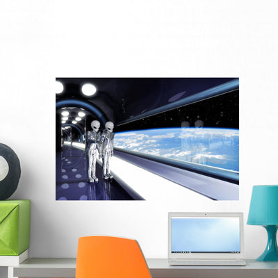 Aliens Looking down Wall Mural shown on a wall