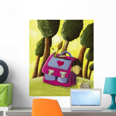 Hedgehog Peeking from School Wall Decal shown on a wall