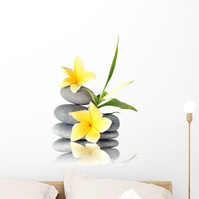 Yellow Flowers Stacked Stones Wall Decal shown on a wall
