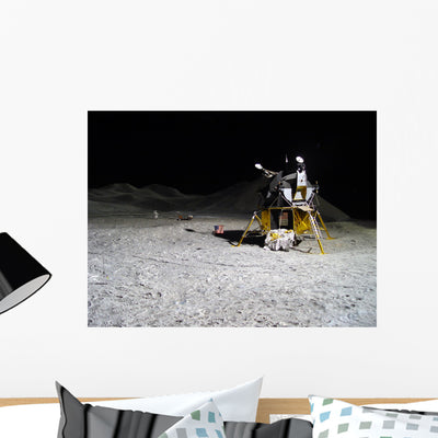 Lunar Module Landed Moon Wall Mural shown on a wall
