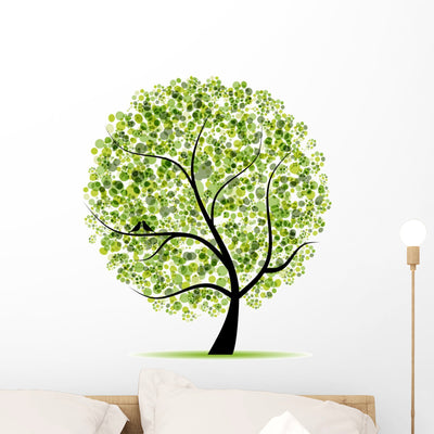 Green Spring Tree Wall Decal shown on a wall