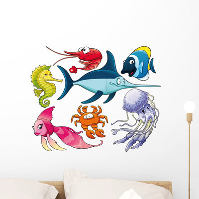 Marine Life Wall Decal Sticker Set shown on a wall