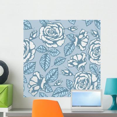 Retro Flower Seamless Pattern Wall Decal shown on a wall