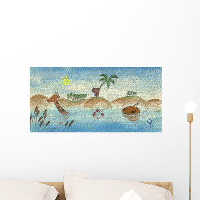 Simpatica Giraffa Che Nuota Wall Mural shown on a wall