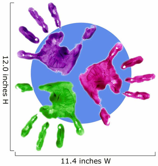 finger painted hands with blue circle behind Wall Decal
