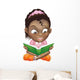 Illustration cute black girl reading book Wall Decal