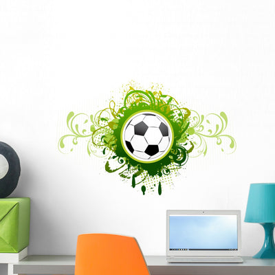 Green Fancy Soccer Wall Decal shown on a wall