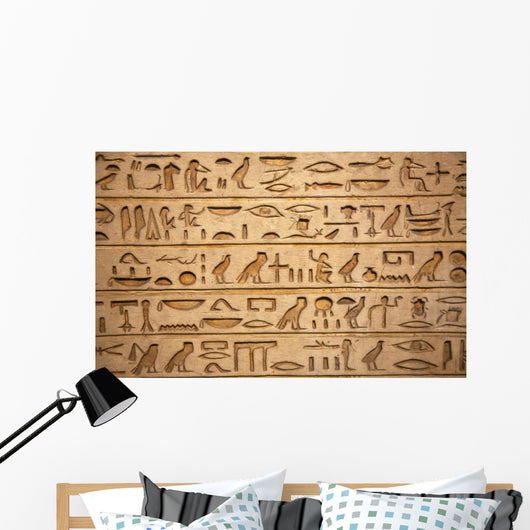 hieroglyphs carved on the stone Wall Mural