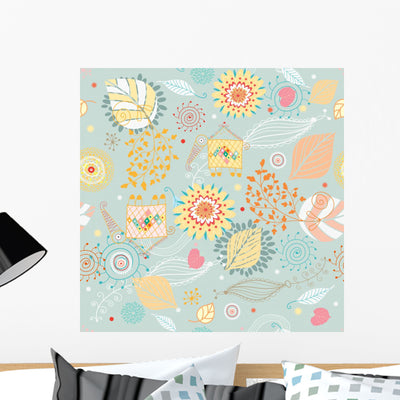 Seamless Floral Pattern Autumn Wall Decal shown on a wall