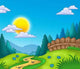 Country Landscape with Sun Wall Decal