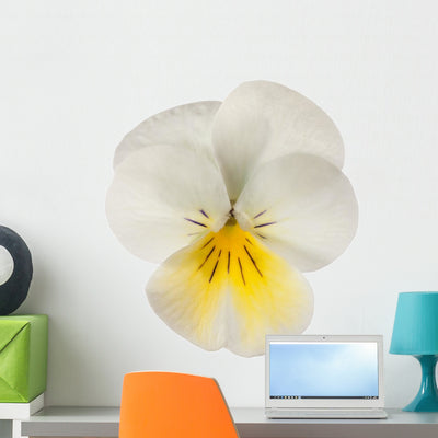 White Yellow Pansy Wall Decal shown on a wall