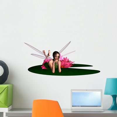 Waterlily Fairy Wall Decal shown on a wall