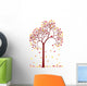 colorful autumn tree with falling leaves, vector Wall Decal