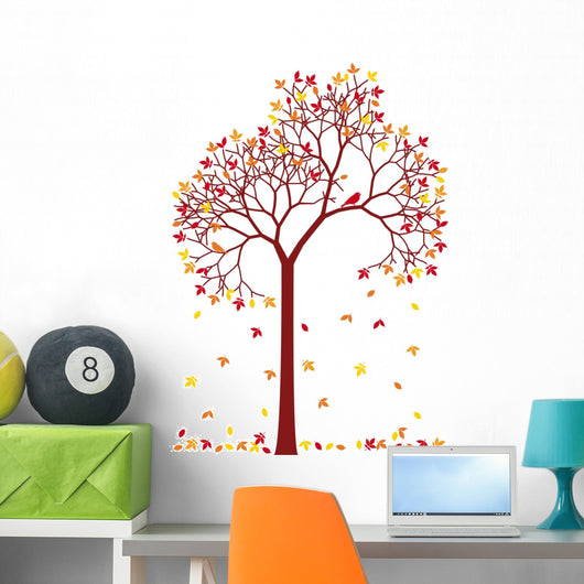 colorful autumn tree with falling leaves, vector Wall Decal