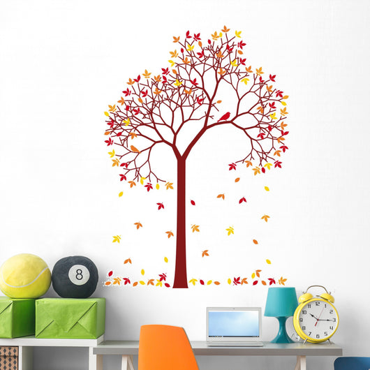 colorful autumn tree with falling leaves, vector Wall Decal