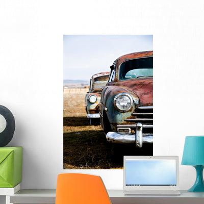 Vintage Cars Vertical Version Wall Mural shown on a wall