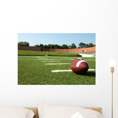 Closeup American Football Field Wall Mural shown on a wall