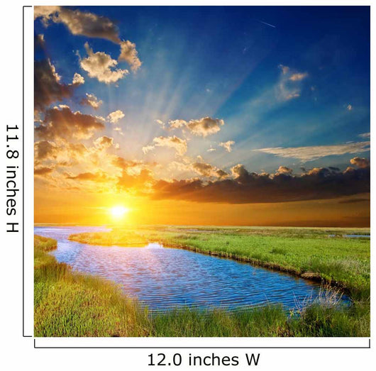 sunset over an green steppe and blue lake Wall Mural